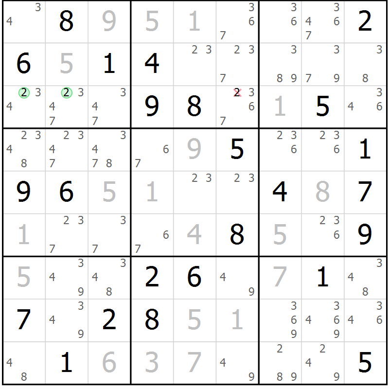 Position des candidats pour la solution de la Gr 49 page 52 du magazine de sudoku Giga sudoku niv 6-8 n° 016