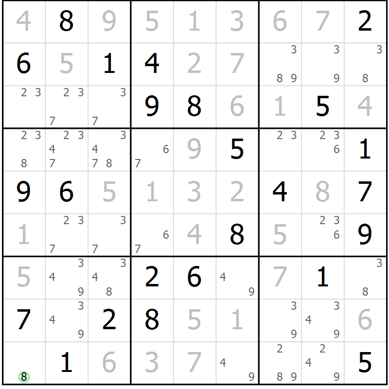 Position des candidats pour la solution de la Gr 49 page 52 du magazine de sudoku Giga sudoku niv 6-8 n° 016
