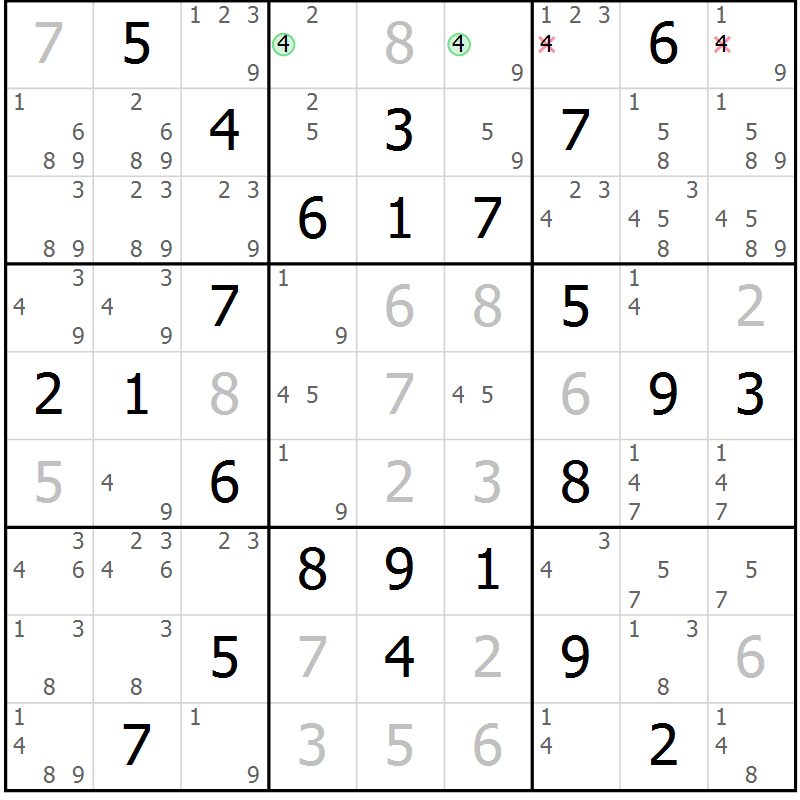 Position des candidats pour la solution de la Gr 50 page 53 du magazine de sudoku Giga sudoku niv 6-8 n° 016