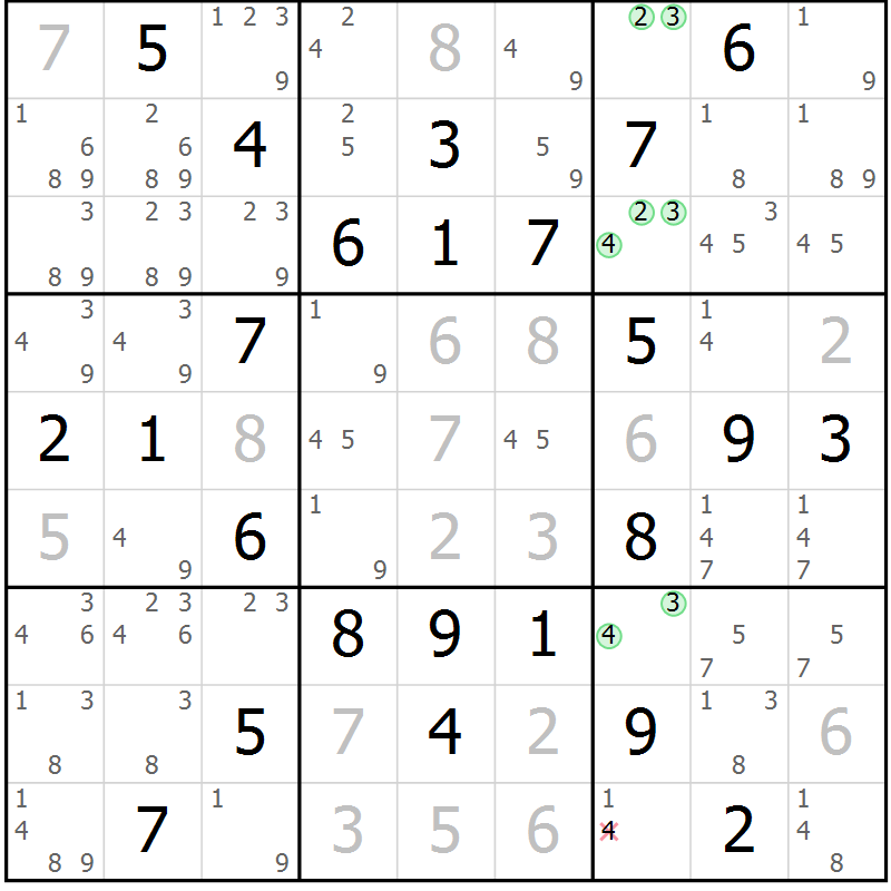 Position des candidats pour la solution de la Gr 50 page 53 du magazine de sudoku Giga sudoku niv 6-8 n° 016
