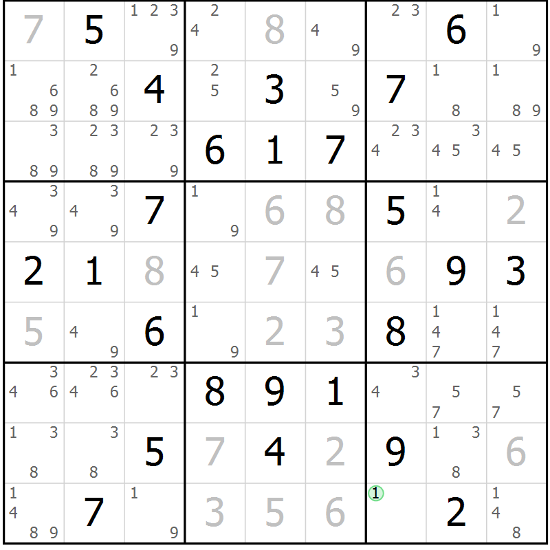 Position des candidats pour la solution de la Gr 50 page 53 du magazine de sudoku Giga sudoku niv 6-8 n° 016