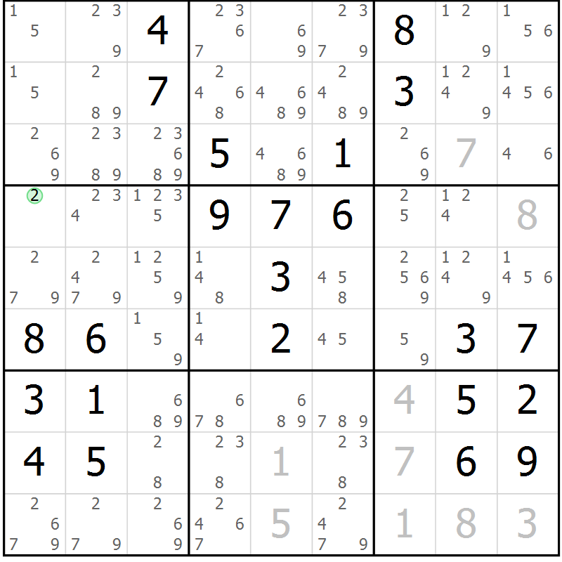 Position des candidats pour la solution de la Gr 51 page 54 du magazine de sudoku Giga sudoku niv 6-8 n° 016