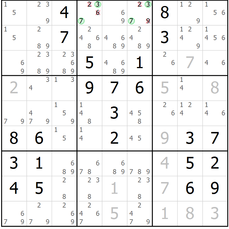 Position des candidats pour la solution de la Gr 51 page 54 du magazine de sudoku Giga sudoku niv 6-8 n° 016
