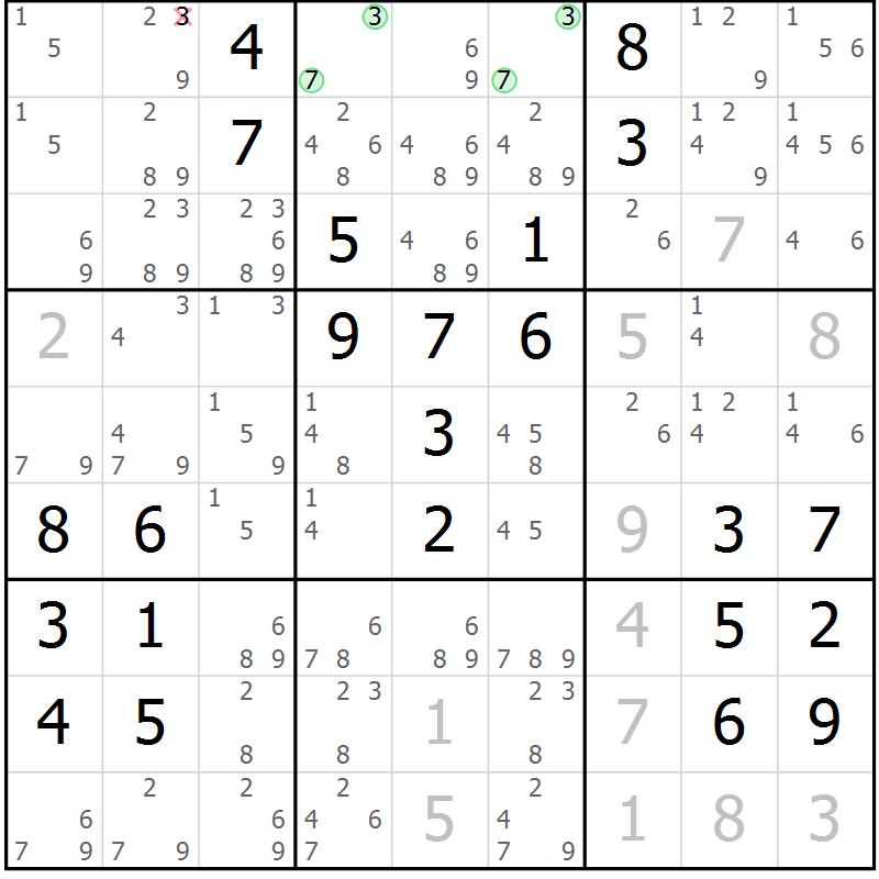 Position des candidats pour la solution de la Gr 51 page 54 du magazine de sudoku Giga sudoku niv 6-8 n° 016