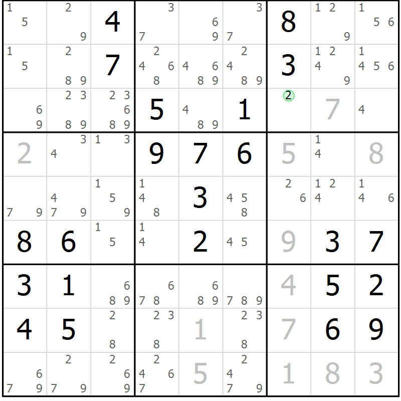 Position des candidats pour la solution de la Gr 51 page 54 du magazine de sudoku Giga sudoku niv 6-8 n° 016