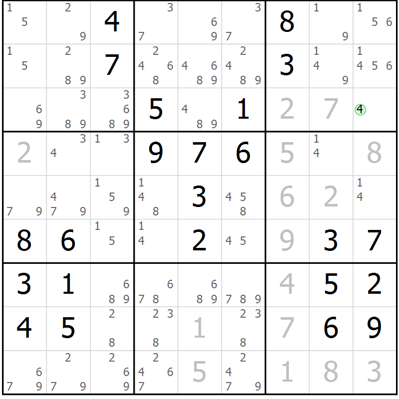 Position des candidats pour la solution de la Gr 51 page 54 du magazine de sudoku Giga sudoku niv 6-8 n° 016