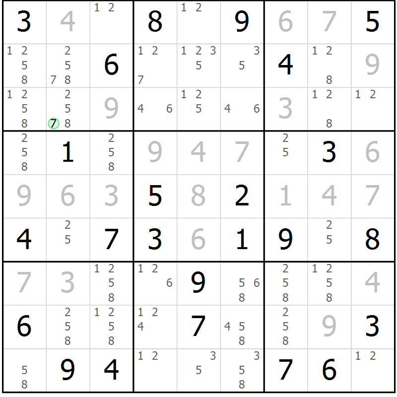 Position des candidats pour la solution de la Gr 52 page 55 du magazine de sudoku Giga sudoku niv 6-8 n° 016