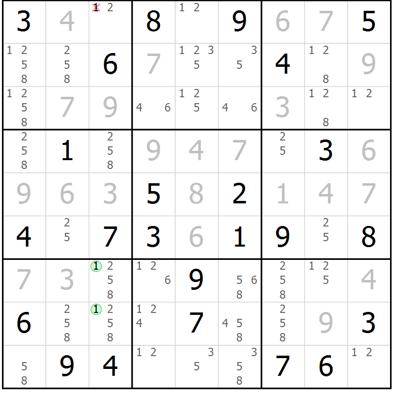 Position des candidats pour la solution de la Gr 52 page 55 du magazine de sudoku Giga sudoku niv 6-8 n° 016