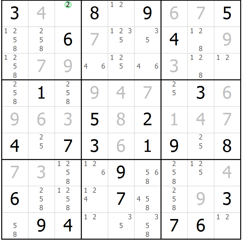 Position des candidats pour la solution de la Gr 52 page 55 du magazine de sudoku Giga sudoku niv 6-8 n° 016