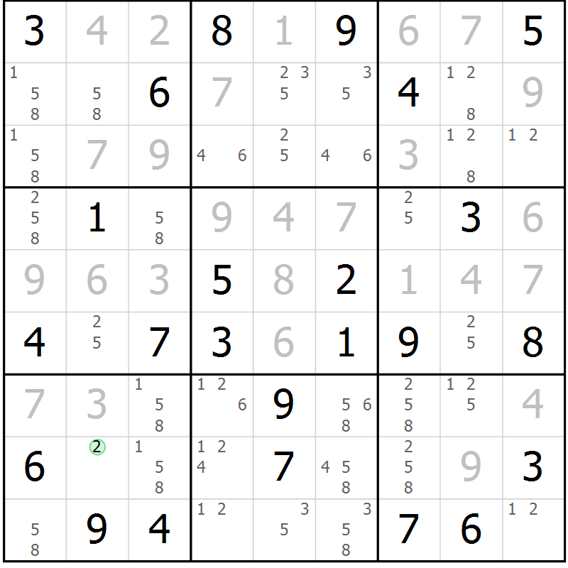 Position des candidats pour la solution de la Gr 52 page 55 du magazine de sudoku Giga sudoku niv 6-8 n° 016