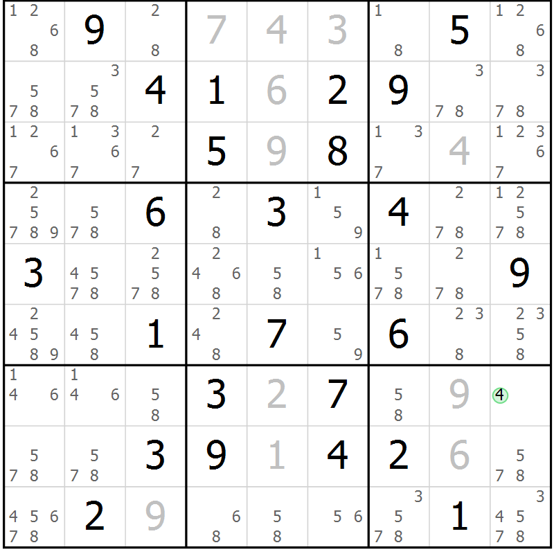 Position des candidats pour la solution de la Gr 53 page 56 du magazine de sudoku Giga sudoku niv 6-8 n° 016