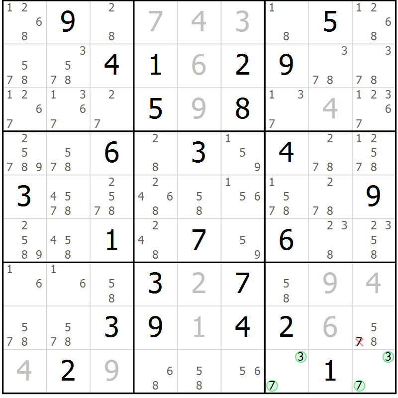 Position des candidats pour la solution de la Gr 53 page 56 du magazine de sudoku Giga sudoku niv 6-8 n° 016