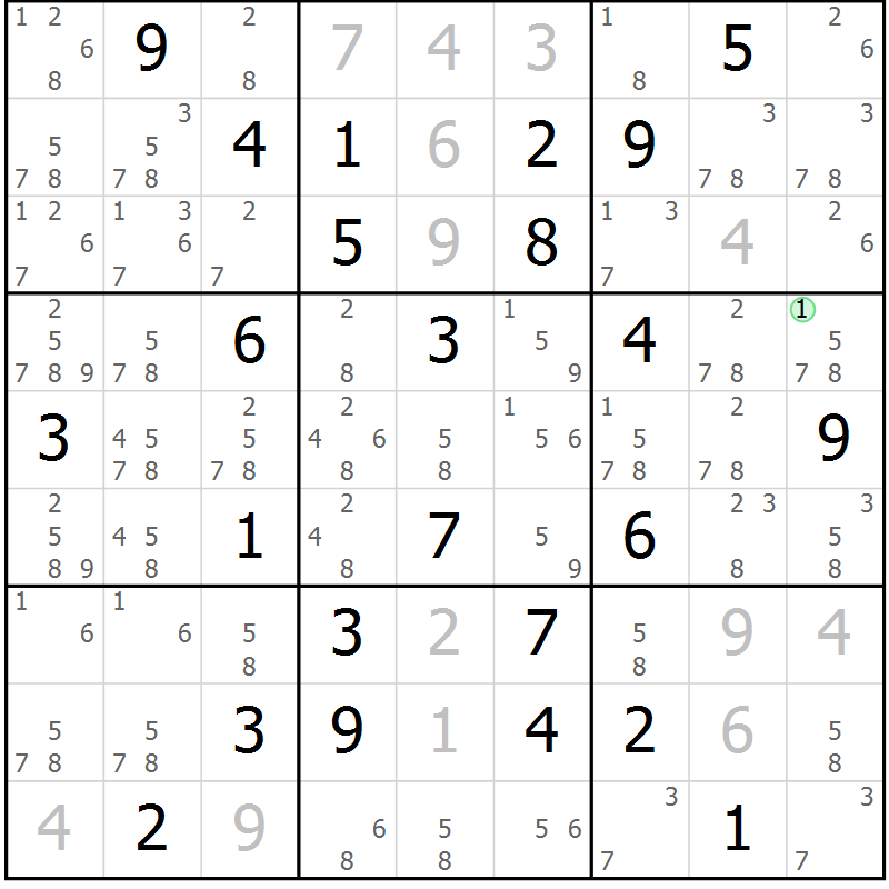 Position des candidats pour la solution de la Gr 53 page 56 du magazine de sudoku Giga sudoku niv 6-8 n° 016