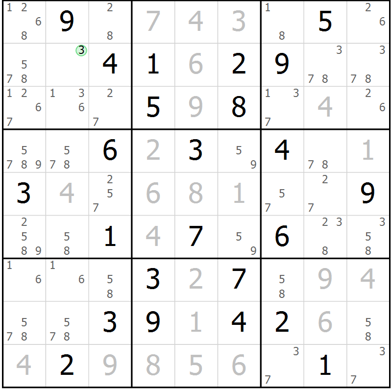 Position des candidats pour la solution de la Gr 53 page 56 du magazine de sudoku Giga sudoku niv 6-8 n° 016