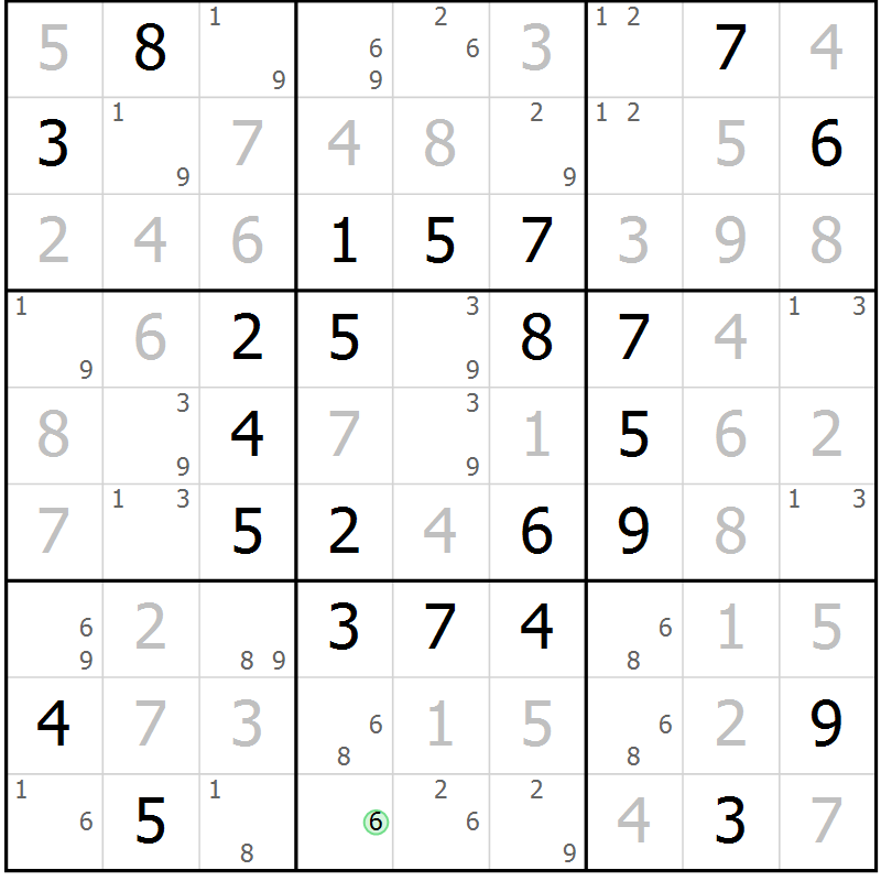 Position des candidats pour la solution de la Gr 54 page 57 du magazine de sudoku Giga sudoku niv 6-8 n° 016