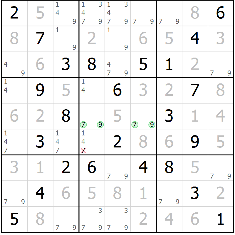 Position des candidats pour la solution de la Gr 55 page 58 du magazine de sudoku Giga sudoku niv 6-8 n° 016