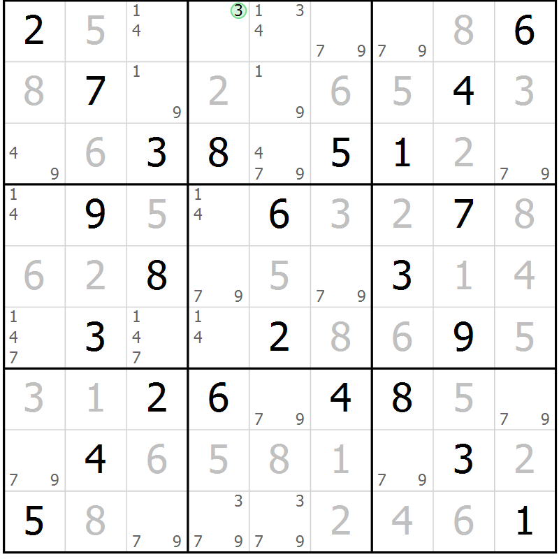 Position des candidats pour la solution de la Gr 55 page 58 du magazine de sudoku Giga sudoku niv 6-8 n° 016