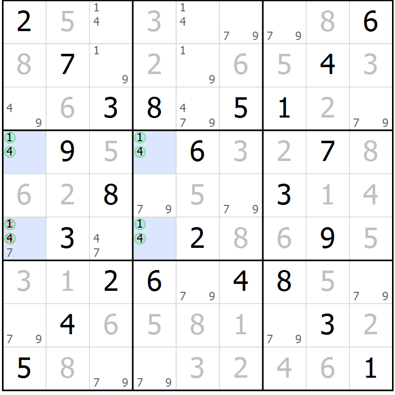 Position des candidats pour la solution de la Gr 55 page 58 du magazine de sudoku Giga sudoku niv 6-8 n° 016