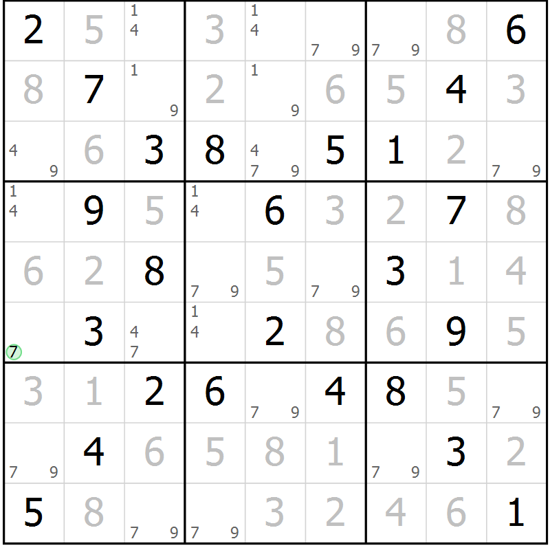 Position des candidats pour la solution de la Gr 55 page 58 du magazine de sudoku Giga sudoku niv 6-8 n° 016