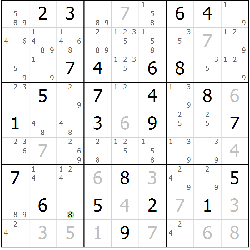 Position des candidats pour la solution de la Gr 56 page 59 du magazine de sudoku Giga sudoku niv 6-8 n° 016