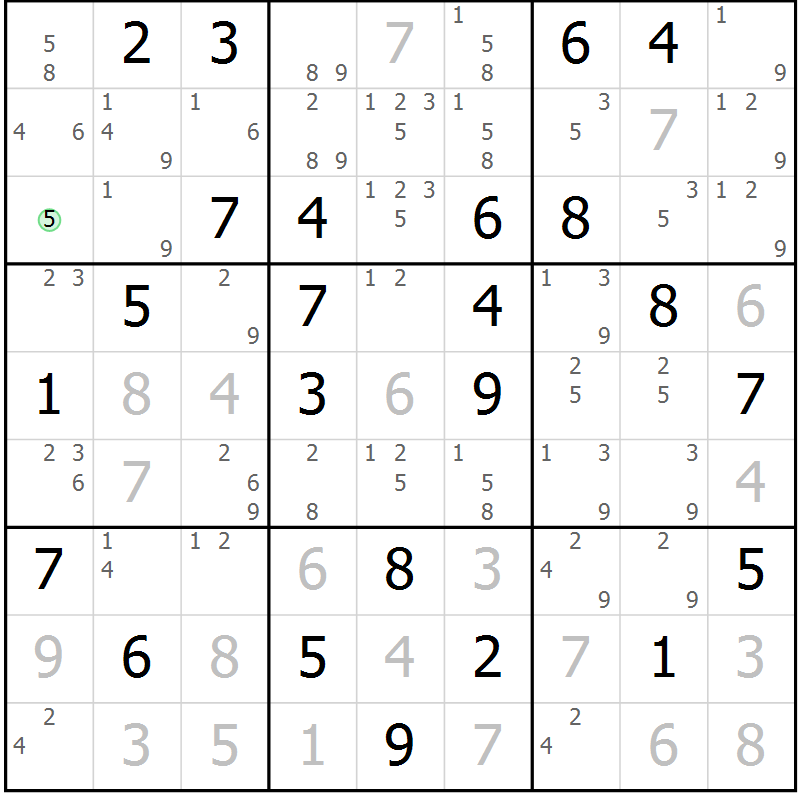 Position des candidats pour la solution de la Gr 56 page 59 du magazine de sudoku Giga sudoku niv 6-8 n° 016