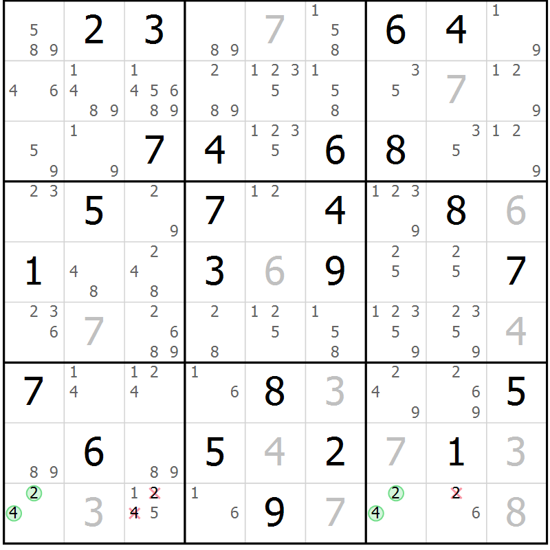 Position des candidats pour la solution de la Gr 56 page 59 du magazine de sudoku Giga sudoku niv 6-8 n° 016
