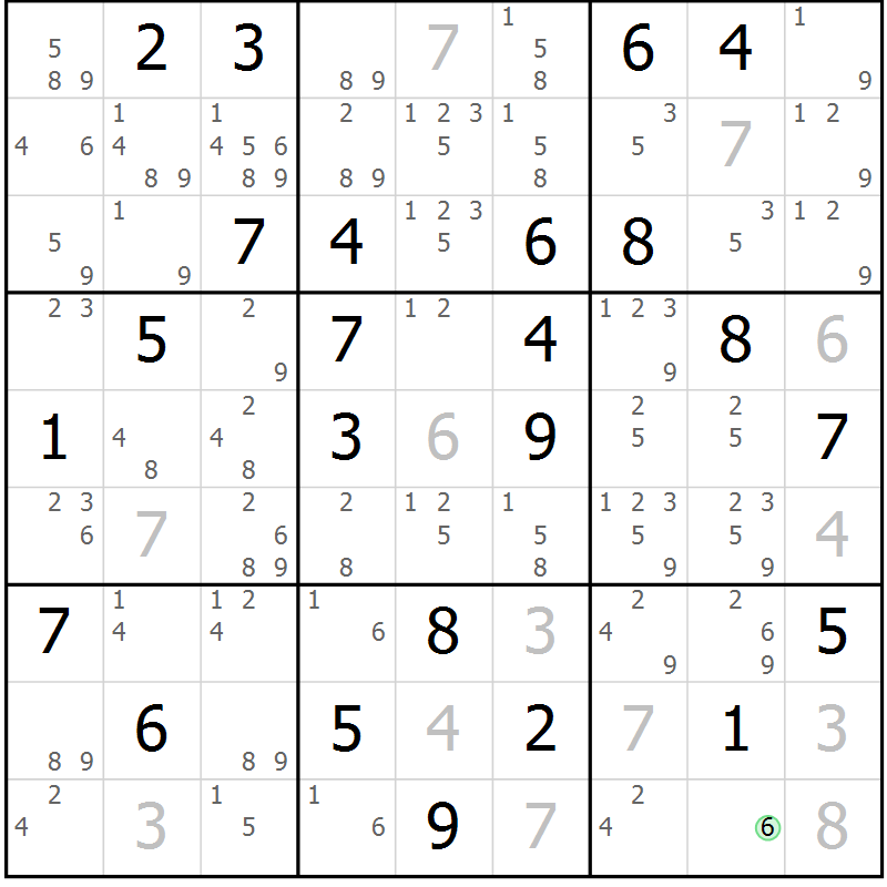 Position des candidats pour la solution de la Gr 56 page 59 du magazine de sudoku Giga sudoku niv 6-8 n° 016