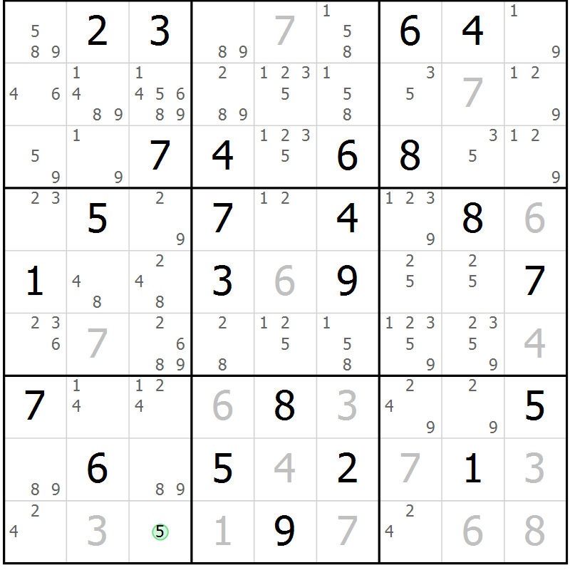 Position des candidats pour la solution de la Gr 56 page 59 du magazine de sudoku Giga sudoku niv 6-8 n° 016