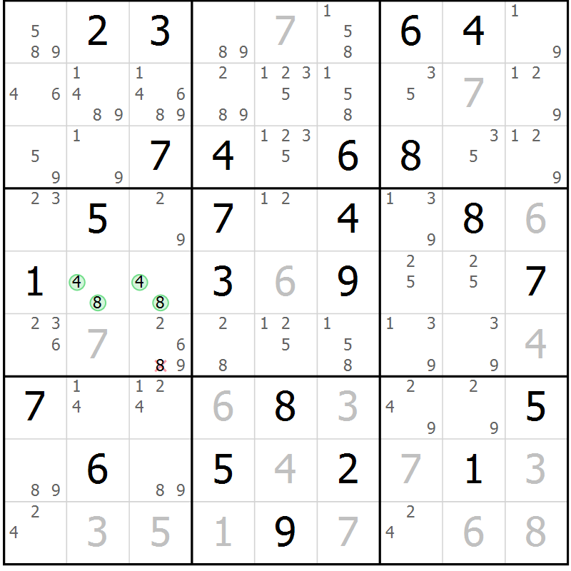 Position des candidats pour la solution de la Gr 56 page 59 du magazine de sudoku Giga sudoku niv 6-8 n° 016