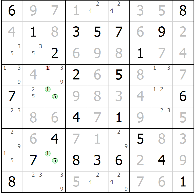 Position des candidats pour la solution de la Gr 57 page 60 du magazine de sudoku Giga sudoku niv 6-8 n° 016