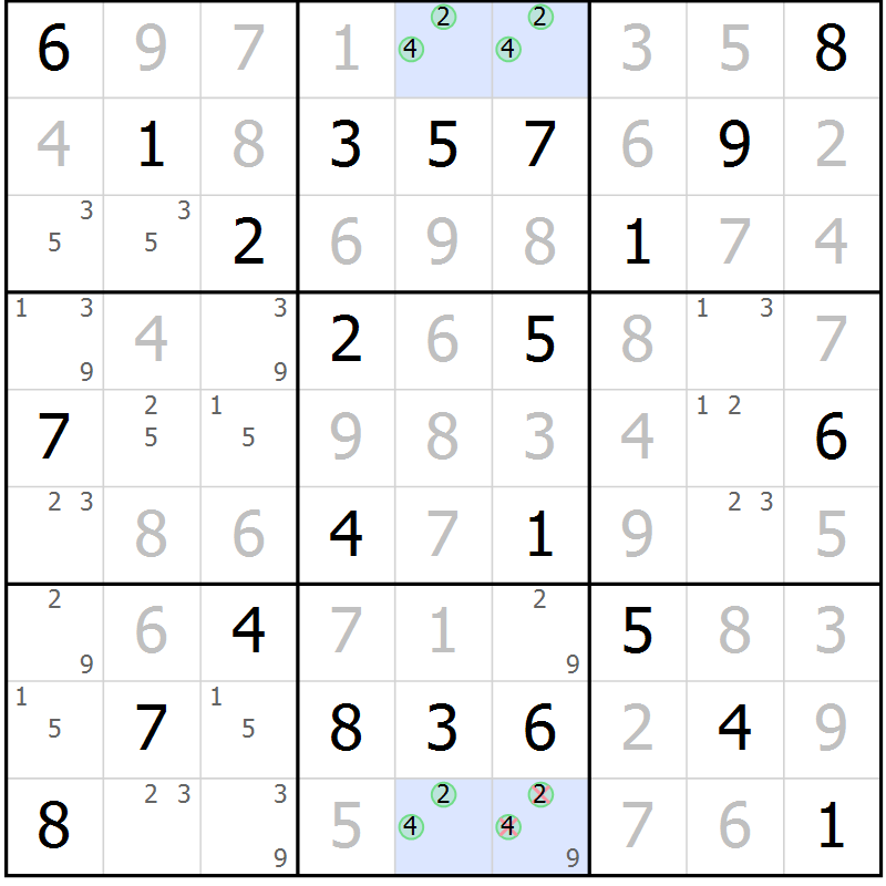 Position des candidats pour la solution de la Gr 57 page 60 du magazine de sudoku Giga sudoku niv 6-8 n° 016