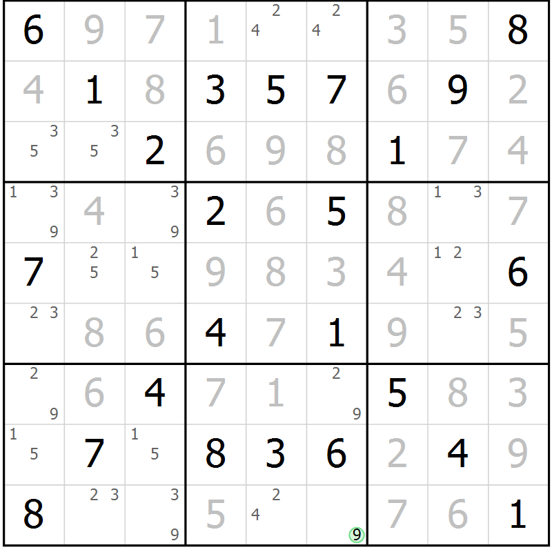 Position des candidats pour la solution de la Gr 57 page 60 du magazine de sudoku Giga sudoku niv 6-8 n° 016