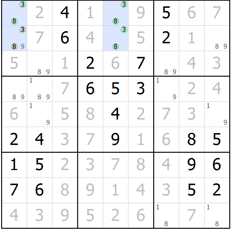 Position des candidats pour la solution de la Gr 59 page 62 du magazine de sudoku Giga sudoku niv 6-8 n° 016