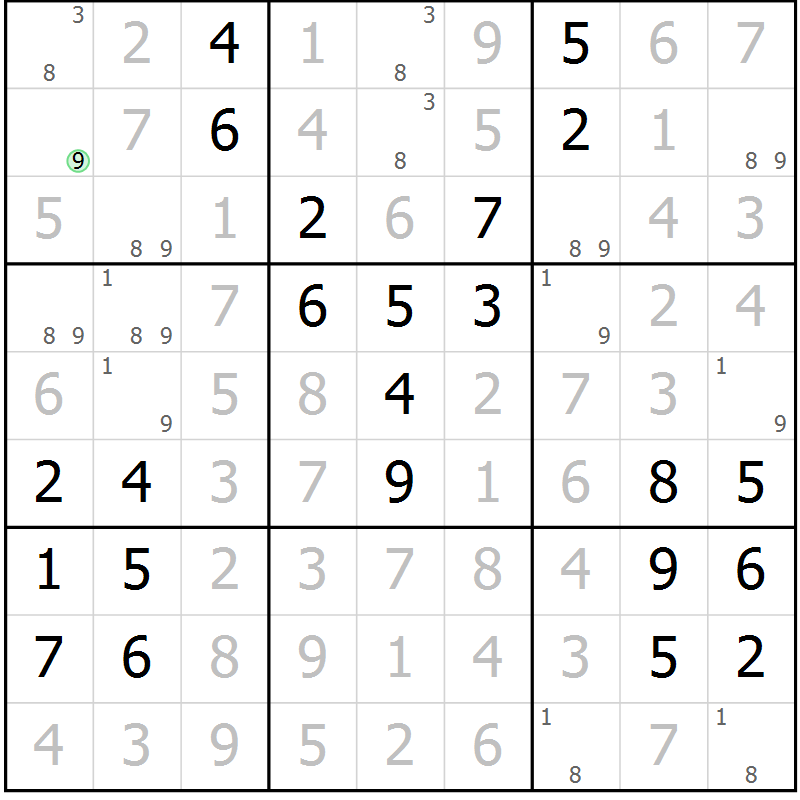 Position des candidats pour la solution de la Gr 59 page 62 du magazine de sudoku Giga sudoku niv 6-8 n° 016