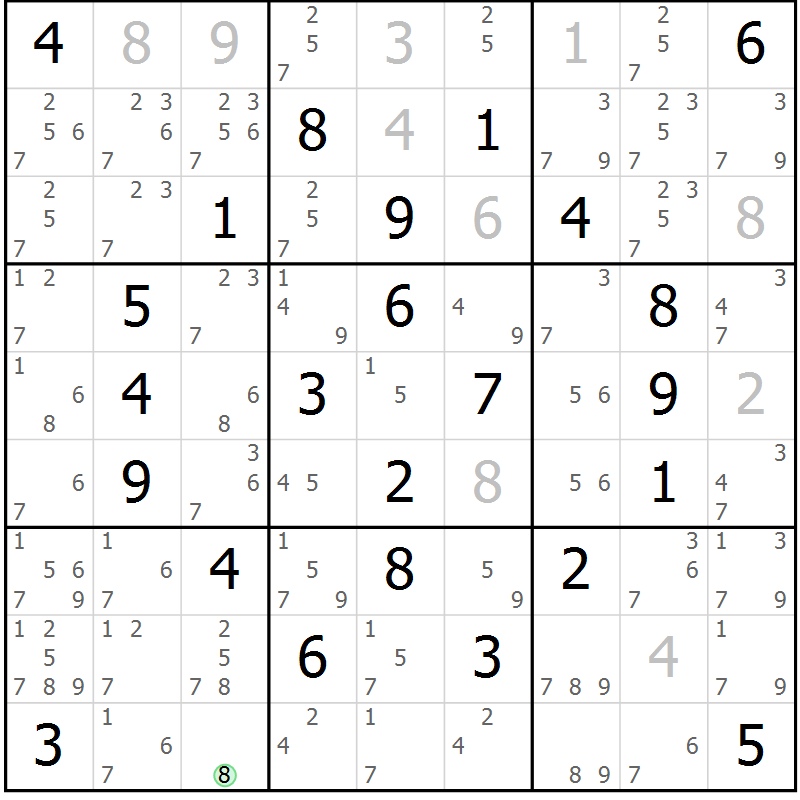 Position des candidats pour la solution de la Gr 6 page 9 du magazine de sudoku Giga sudoku niv 6-8 n° 016