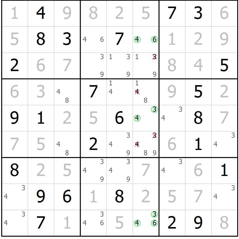 Position des candidats pour la solution de la Gr 62 page 65 du magazine de sudoku Giga sudoku niv 6-8 n° 016