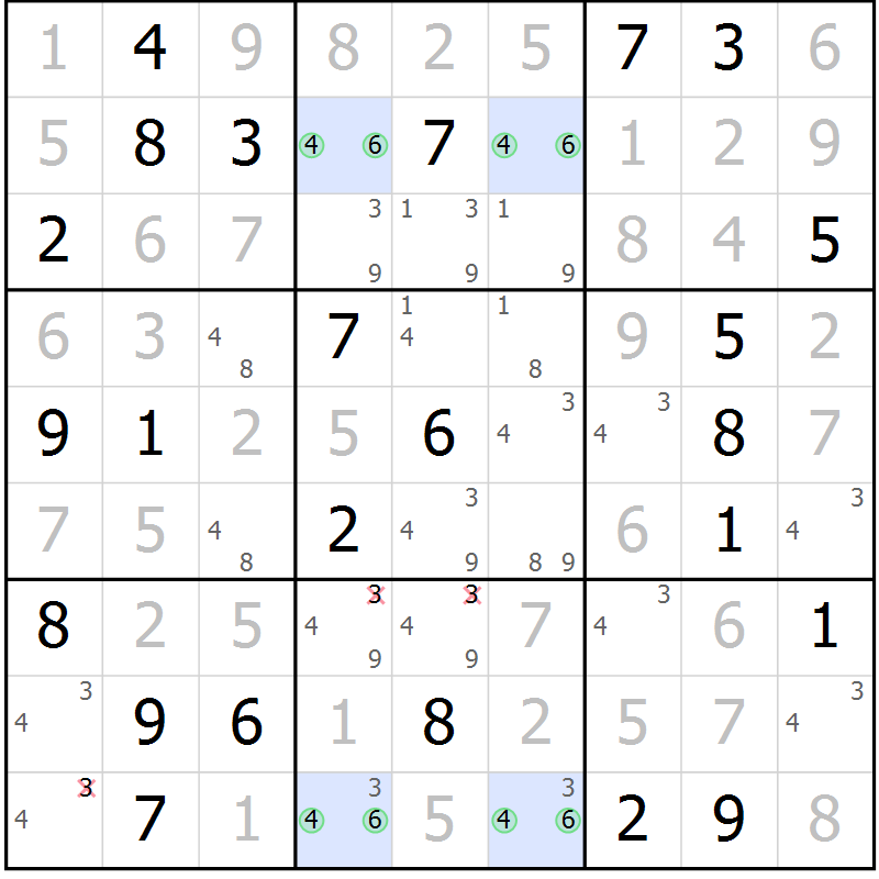Position des candidats pour la solution de la Gr 62 page 65 du magazine de sudoku Giga sudoku niv 6-8 n° 016