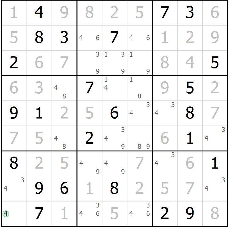 Position des candidats pour la solution de la Gr 62 page 65 du magazine de sudoku Giga sudoku niv 6-8 n° 016