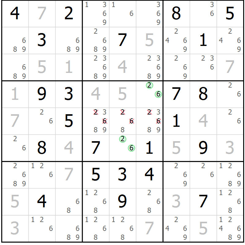 Position des candidats pour la solution de la Gr 63 page 66 du magazine de sudoku Giga sudoku niv 6-8 n° 016