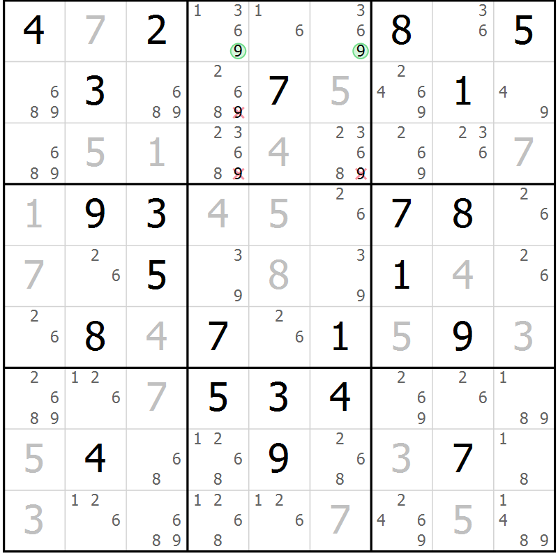 Position des candidats pour la solution de la Gr 63 page 66 du magazine de sudoku Giga sudoku niv 6-8 n° 016