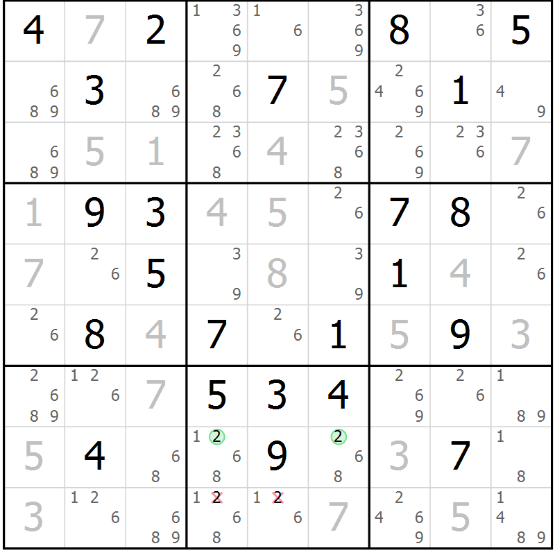 Position des candidats pour la solution de la Gr 63 page 66 du magazine de sudoku Giga sudoku niv 6-8 n° 016
