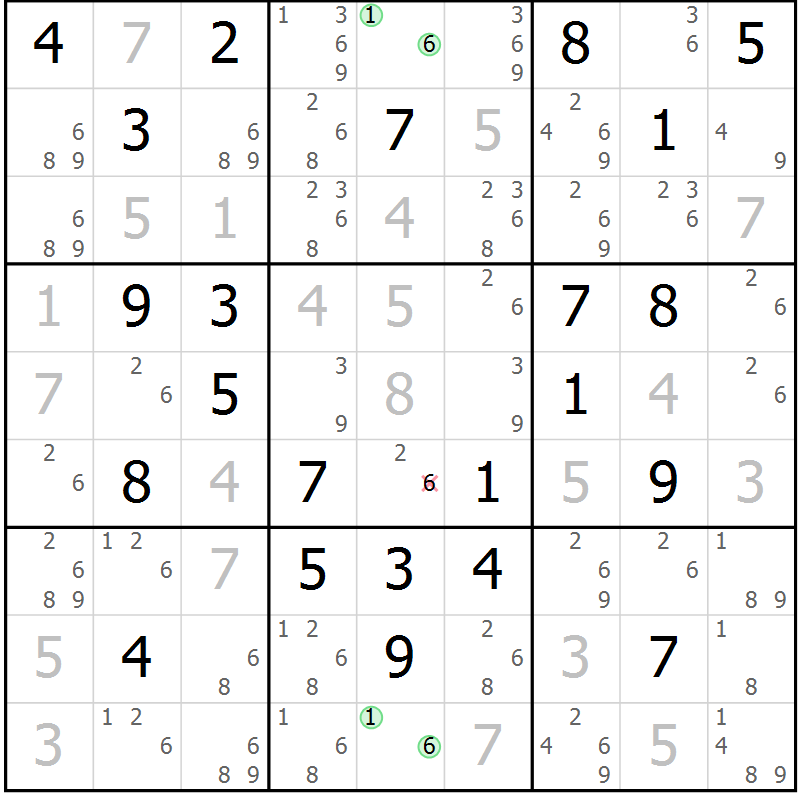 Position des candidats pour la solution de la Gr 63 page 66 du magazine de sudoku Giga sudoku niv 6-8 n° 016