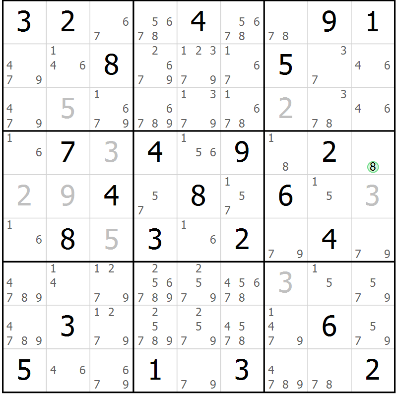 Position des candidats pour la solution de la Gr 65 page 68 du magazine de sudoku Giga sudoku niv 6-8 n° 016