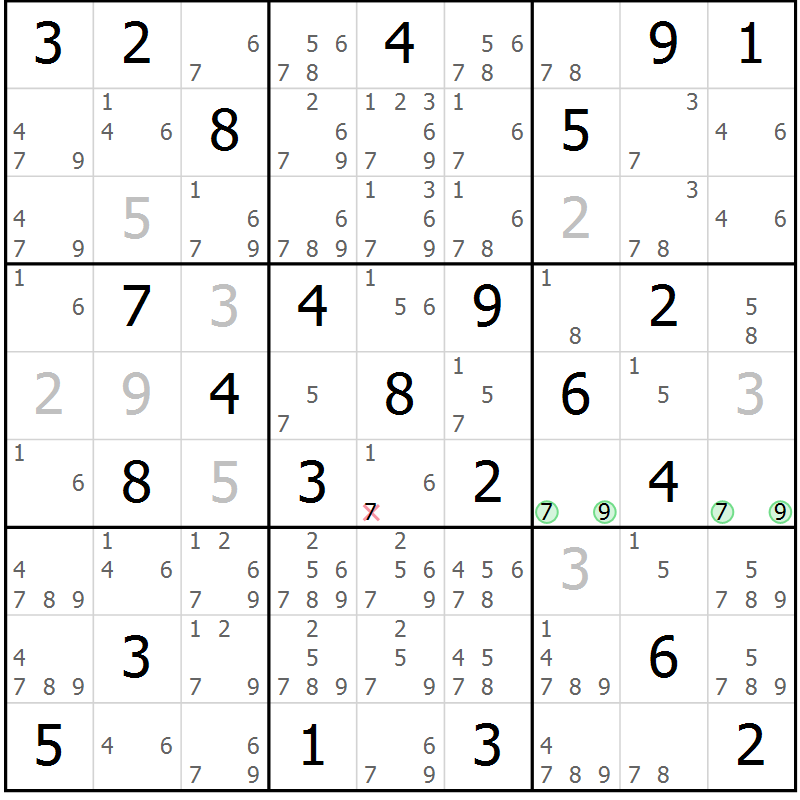 Position des candidats pour la solution de la Gr 65 page 68 du magazine de sudoku Giga sudoku niv 6-8 n° 016