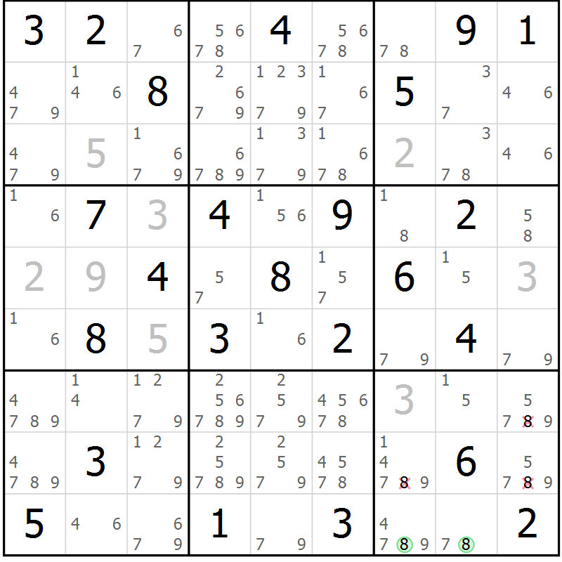 Position des candidats pour la solution de la Gr 65 page 68 du magazine de sudoku Giga sudoku niv 6-8 n° 016