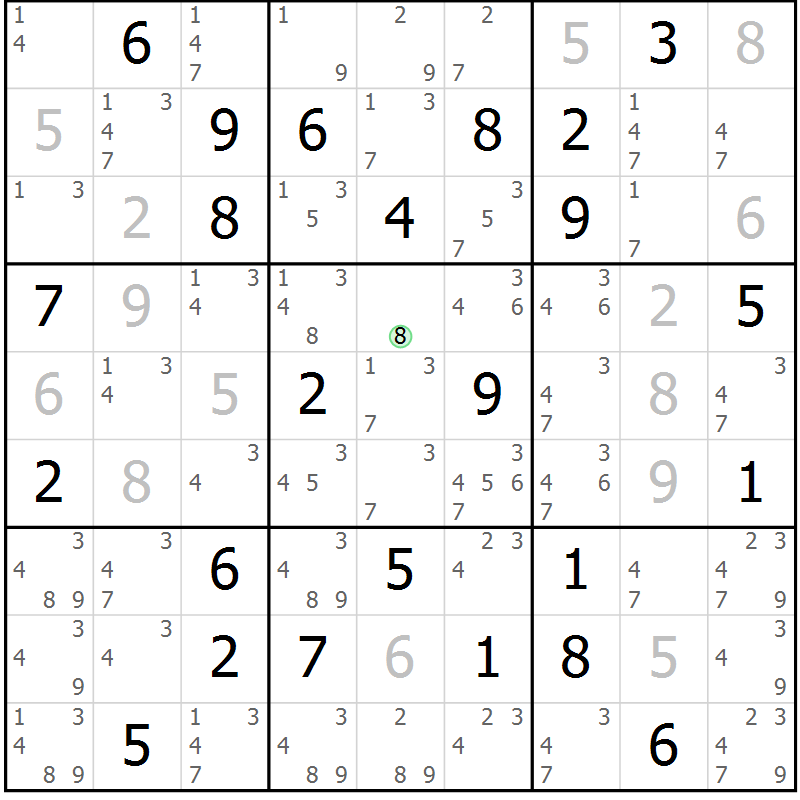 Position des candidats pour la solution de la Gr 66 page 69 du magazine de sudoku Giga sudoku niv 6-8 n° 016