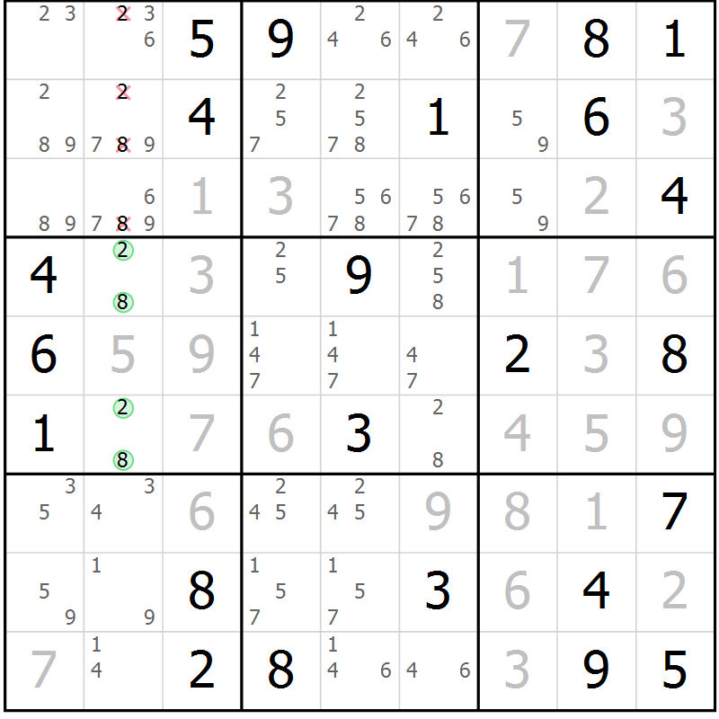 Position des candidats pour la solution de la Gr 67 page 70 du magazine de sudoku Giga sudoku niv 6-8 n° 016