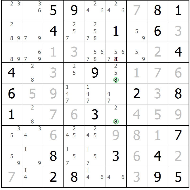 Position des candidats pour la solution de la Gr 67 page 70 du magazine de sudoku Giga sudoku niv 6-8 n° 016