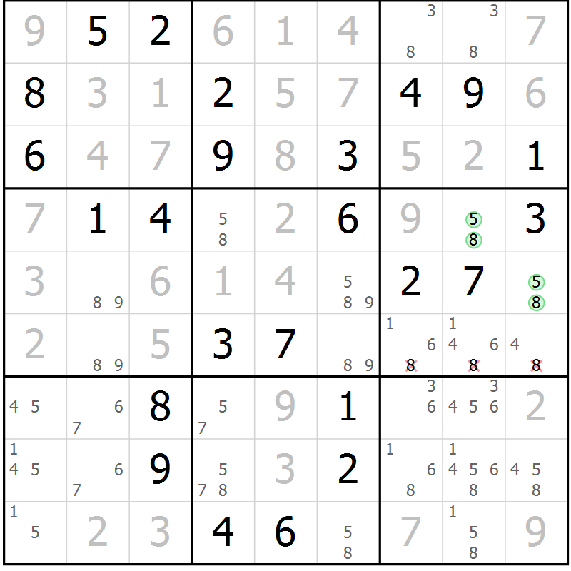 Position des candidats pour la solution de la Gr 68 page 71 du magazine de sudoku Giga sudoku niv 6-8 n° 016