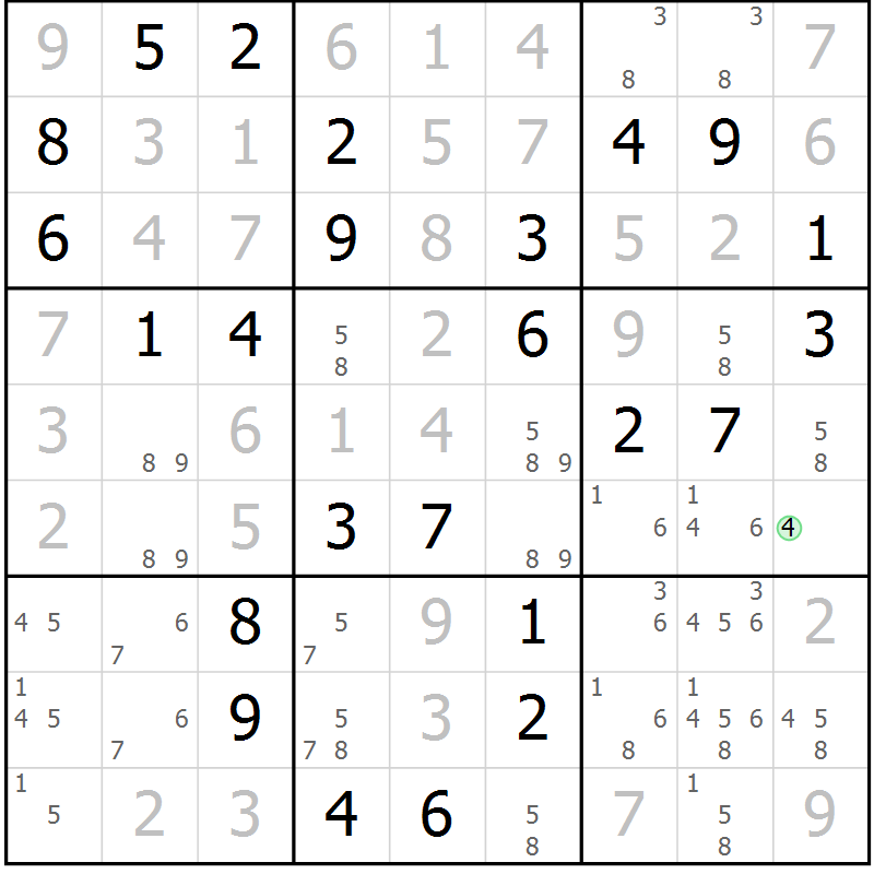 Position des candidats pour la solution de la Gr 68 page 71 du magazine de sudoku Giga sudoku niv 6-8 n° 016